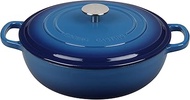 EDGING CASTING Enameled Cast Iron Dutch Oven Shallow Casserole Braiser with Dual Handle, 3.8 QT, Lak