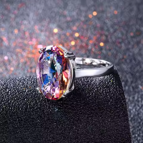 Fashion Women's Jewelry S925 Silver Ring Mystic Fire Rainbow Topaz Rings Promotion Elegant Wedding J