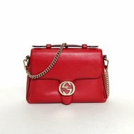 GUCCI Interlock手提風琴包26紅色牛皮金扣肩背包