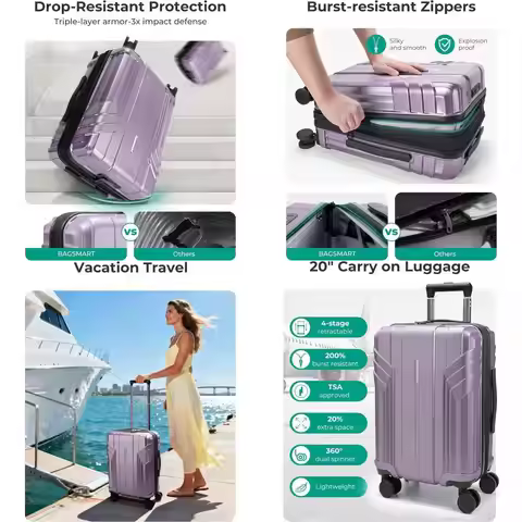 Expandable 22x14x9 Carry-On Suitcase, Airline Approved, 20 Inch Travel Luggage with Spinner Wheels, 