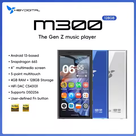 HiBy Digital M300 Android 13 Music Player MP3 HiFi Audio Bluetooth WiFi DSD256 FM Radio Dual Mic Bui
