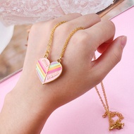 Kids Love Friendship Rainbow Necklace Sweet Heart Pendant Necklace Alloy Drip Oil Pink Necklace Best