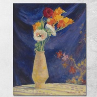 Vase Of Anemones On A Blue Background Henri Lebasque hlb71 Canvas Print