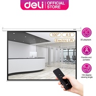 Deli Upgraded 4:3 100 Inch Projector Screen with Electric Remote Control Automatic Pull Down HD Proj