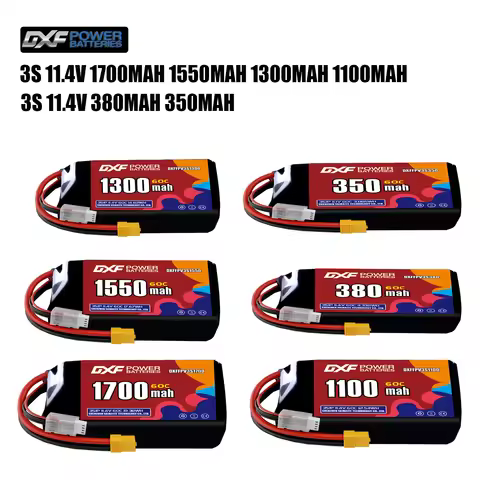 DXF Lipo 3S Battery 11.4V 1700mAh 1550mAh 1300mA 1100mAh 380mAh 11.1V 350mAh 60C XT30 XT60 JST Plug 