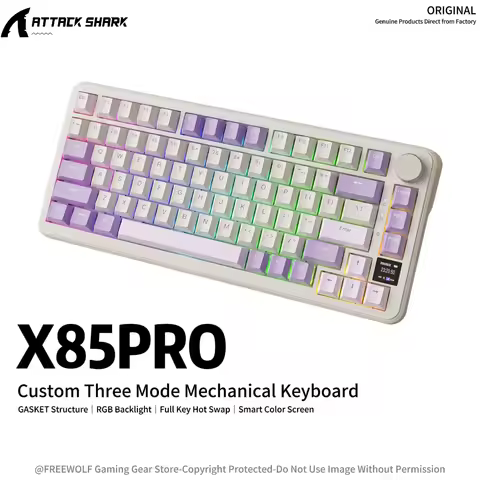 0.85-inch TFT Color Screen X85Pro Mechanical Keyboard Attack Shark Aluminum Knob,RGB Full-color Back