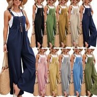 Plus Size Women Overalls Vintage Suit Jumpsuit Korean Strappy Casual Loose Pockets