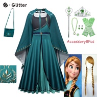 Disney Frozen 2 Elsa Anna Cosplay Costume Princess Baby Dress for Kid Girls Mesh Ball Gown Cloak Crown Wig Accessories Carnival Toddler Children Clothes Kids Clothing