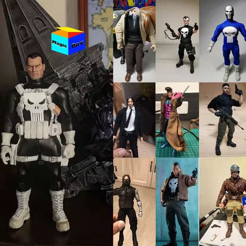 1/12 MEZCO DC Male Soldier Punisher ML Bodysuit Wolverine Leather Jacket Cape Jeans Hoodie Clothing 