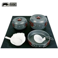 【露營趣】RHINO 犀牛 K-3 三人輕便套鍋 鋁合金鍋具 個人鍋具 湯鍋 煎鍋 平底鍋 碗