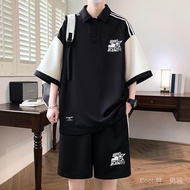 40-150kg新款男孩夏季休闲套装学生青少年初中大童宽松短袖短裤一套帅气装fat boy set