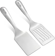 Svailse Stainless Steel Spatula Set, 2 Pcs Metal Spatulas for Cast Iron Skillet, Solid & Slotted Tur