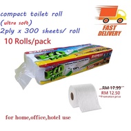 Toilet Roll /Tissue Paper / Bathroom Pulp Tissue Paper ((10 Rolls)/cutie compact alternative 300 she