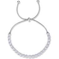 Silver White Plated 4mm Cubic Zirconia Classic Women's Tennis Bracelet Adjustable slider size up to 