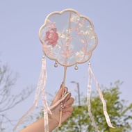 COSPLAY道具Finished Embroidered Round Fan, Hand-Held Hanfu Photo Prop, Tassel Streamer, Ancient-Style 
