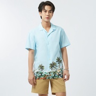 ESP เสื้อเชิ้ตลายทรอปิคอล ผู้ชาย สีน้ำเงิน | Tropical Print Shirt | 03388