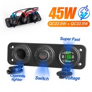 Dual usb car charger port Socket Panel Cigarette Lighter Socket Splitter Voltmeter Independent Switc