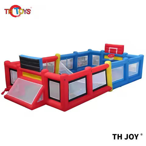 12x6m Multi Play 3 in 1 Sport Arena Inflatable Soccer Field with Basketball Hoop and Football Goal a