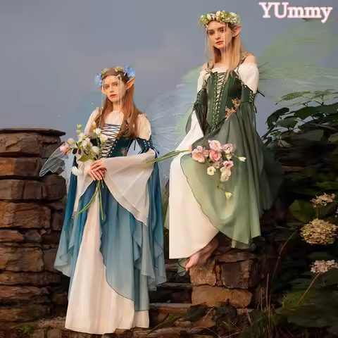 Enchanted Forest Elven Gown - European Medieval Court Style Vintage Cosplay Dress