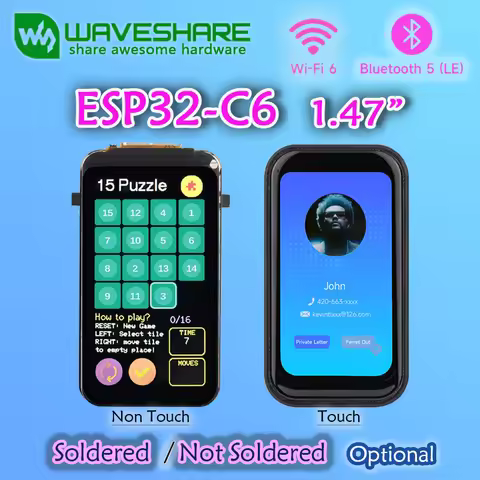 Waveshare ESP32-C6 display 1.47inch LCD Touch Screen WiFi 6 & Bluetooth Deve Board 172×320 262K Colo