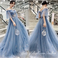 Blue Evening Gown Tulle Romantic Fairy Evening Gown Banquet Temperament Immortal Dream Birthday Part