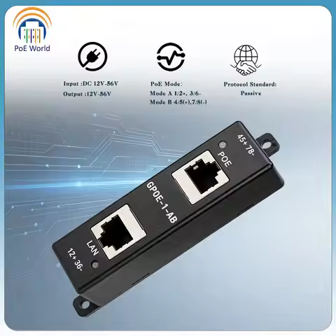 Single Port Gigabit Passive PoE Injector Power 45W With LED Indication 24V 48V 4pairs Working For IP
