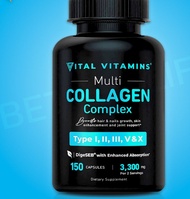 คอลลาเจนครบ 5 สายพันธุ์  Vital Vitamins Multi Collagen Complex - Type I, II, III, V, X, Grass Fed, 1