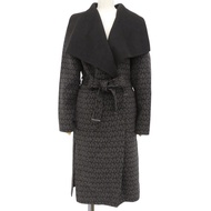 成色極佳 ▲Michael Kors 77Q5443M22 羊毛 MK 經典雙面繫帶長版裹身大衣 黑灰色 M 碼 正品 女款