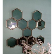 🔥{Hot Item} Decorative Design Mirror Cermin Hiasan Dinding Hexagon Decor Wall Art Ikea Kaison