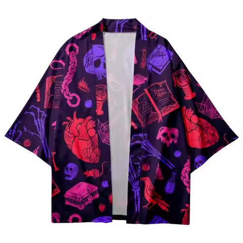 Streetwear Cardigan Haori Fashion Skeleton Print Cosplay Kimono Japanese Style Women Men Beach Yukat