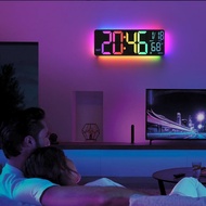 13" Digital Wall Clock with Night Light,8 RGB Color,Dual Alarms with Large Display, Dimmer, Auto DST