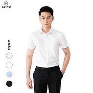 Áo sơ mi cộc tay nam màu trắng kem ADINO vải nến lụa sợi sồi modal dáng công sở slimfit hơi ôm trẻ t