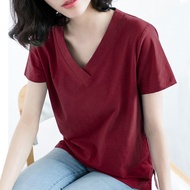【推薦T恤】女士T恤女裝上衣特加肥300斤加肥加大夏季新款短袖T恤女韓版大碼寬鬆百搭V領上衣