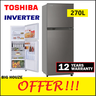 Toshiba 280L INVERTER Refrigerator GR-A28MS Top Mount Freezer 2 Door Fridge GRA28MU GR-A28MU / Sharp SJ285MSS Fridge 2 Doors G280L Ag+ Nano Deo Silver