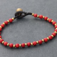 珊瑚石串珠手鍊黃銅簡單石麻編織手鍊