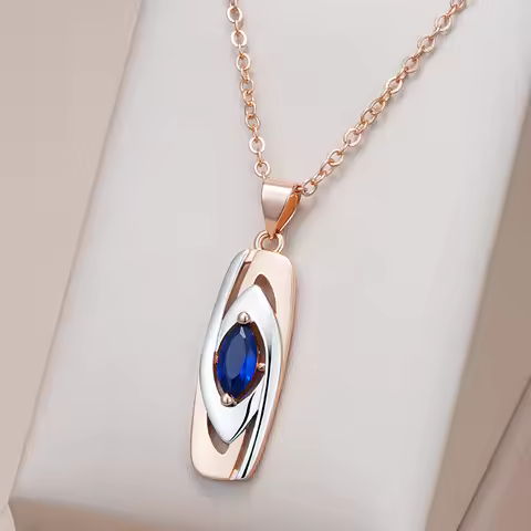 Kinel Luxury Blue Stone Pendant 585 Rose Gold Mixed White Gold Natural Zircon Pendant Necklace for W