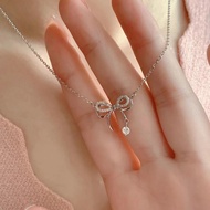 Poplar Alloy Rhinestone Bowknot Pendent Necklace for Women
