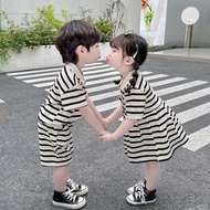 Boys Girls Short-Sleeved Suits Preppy Style Boys Girls Baby Clothes Fried Street Sisters Brothers Si