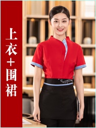 Hot selling  Hotel Waiter Men And Women Work Clothes Short-sleeved Summer Clothes Women Chinese Tea 
