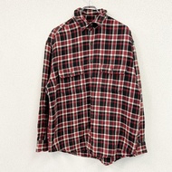 Eddie Bauer 長袖襯衫，格子圖案，紅色，古著。