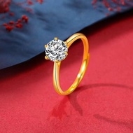 แหวนแท้ 18k ของผู้หญิง Moissanite แหวนทองฝังพลอย งานสวย ชุบทอง แหวนแฟชี่น แหวนผู้หญิง พร้อมส่ง คลาสสิกหกกรงหนึ่งกะรัตแหวนหมั้นสําหรับของขวัญแฟน