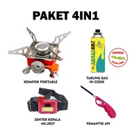 PAKET LENGKAP Pendaki !! Kompor Camping Mini Portable - Paket Kompor Gas Lipat Travel Stove BONUS TABUNG GAS MINI PORTABLE + SENTER KEPALA + PEMANTIK API 1 PCS - RANDOM