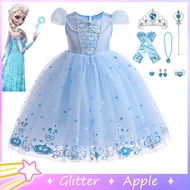 Frozen Elsa Blue Mesh Dress For Kids Girl Bow Sequin Terno Princess Dreeses Halloween Christmas Birthday Gift Girls Gown