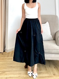 SJM ROK MAXI SKIRT WANITA IMPORT BANGKOK BKK FLOWER TIMBUL PINGGANG FULL KARET