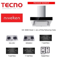 (HOOD + HOB) Tecno KD 3088 (90cm) High Suction Chimney Hood with Auto Clean with Free Hob Bundle Package