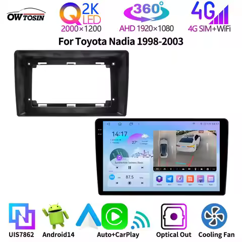 QLED 2K Screen 8G+256G Android 14 Car Multimedia GPS DSP Radio Head Unit For Toyota Nadia 1998-2003 