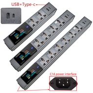 PDU รางปลั๊กไฟ ปลั๊กไฟ 2-14 ช่องUSB+Type-C ,C14 InterfaceDigital Voltmeter Power Energy Meter