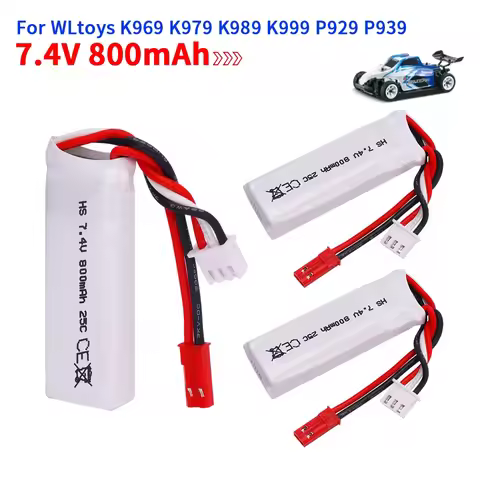 7.4V 2S 800mAh Lipo Battery1-5PCS For WLtoys K979 K969 K989 K999 P929 Remote Control Car Parts For M