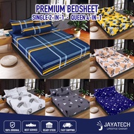 PREMIUM COTTON BEDSHEET 4 IN 1 QUEEN / 2 IN 1 SINGLE / FITTED GETAH KELILING CADAR SARUNG KATIL SARU