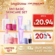 Glad2Glow 3 IN 1 Skincare Set Cleanser+Moisturizer+Serum face wash Brightening Serum Glowing/Acne/Br